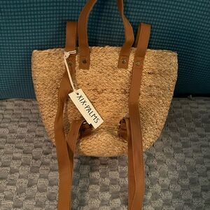 Tan Straw Backpack